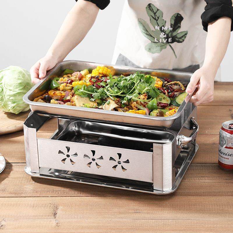 加厚不锈钢烤鱼炉酒精炉商用单人烤鱼炉长方形家用碳烤一体烤鱼盘