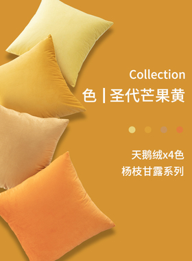 天鹅绒斯堪的纳维亚芒果黄色无障碍豪华沙发枕头客厅垫子枕头套床