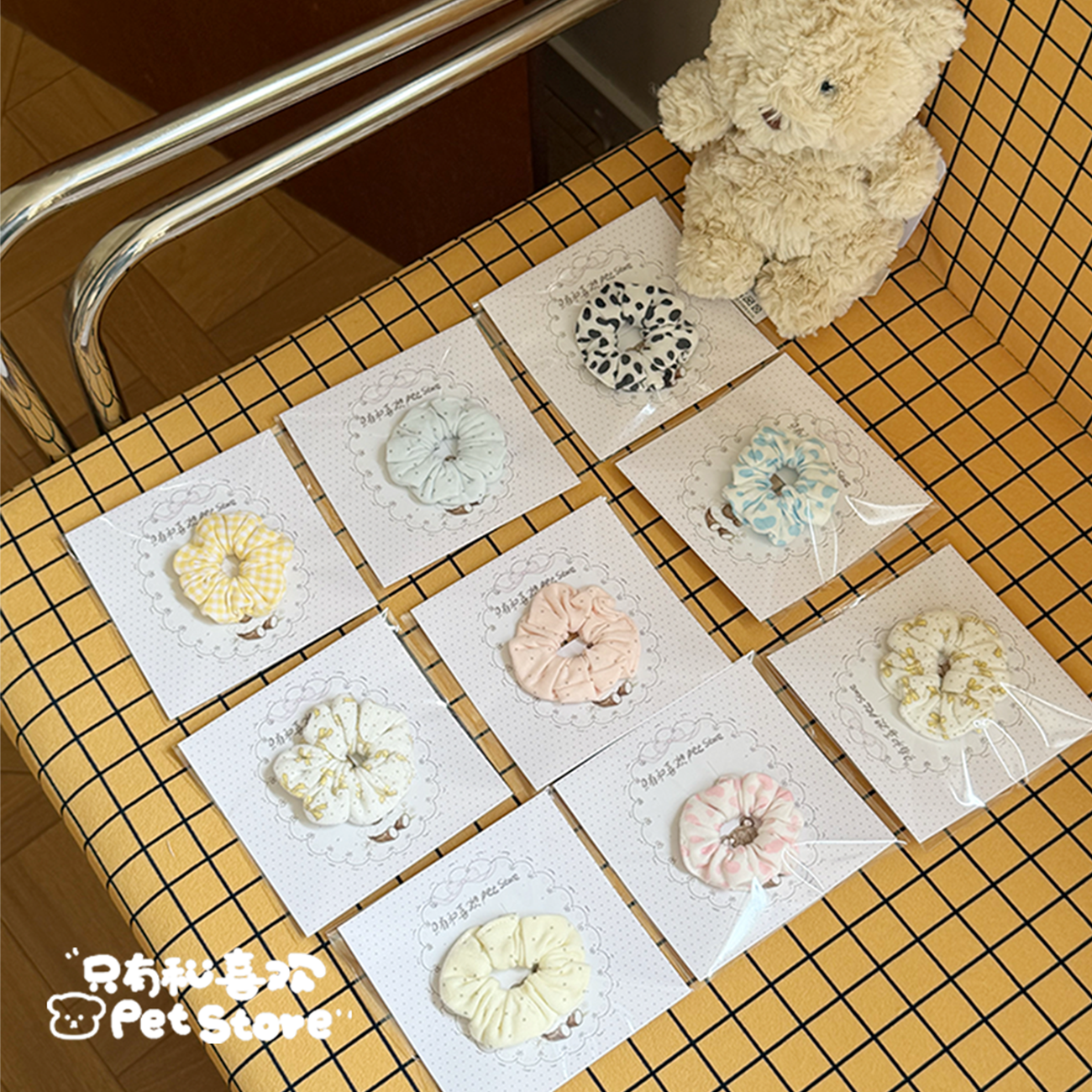 宠物手工花朵发圈肥肠圈头饰多色小花发饰宠物饰品可爱造型