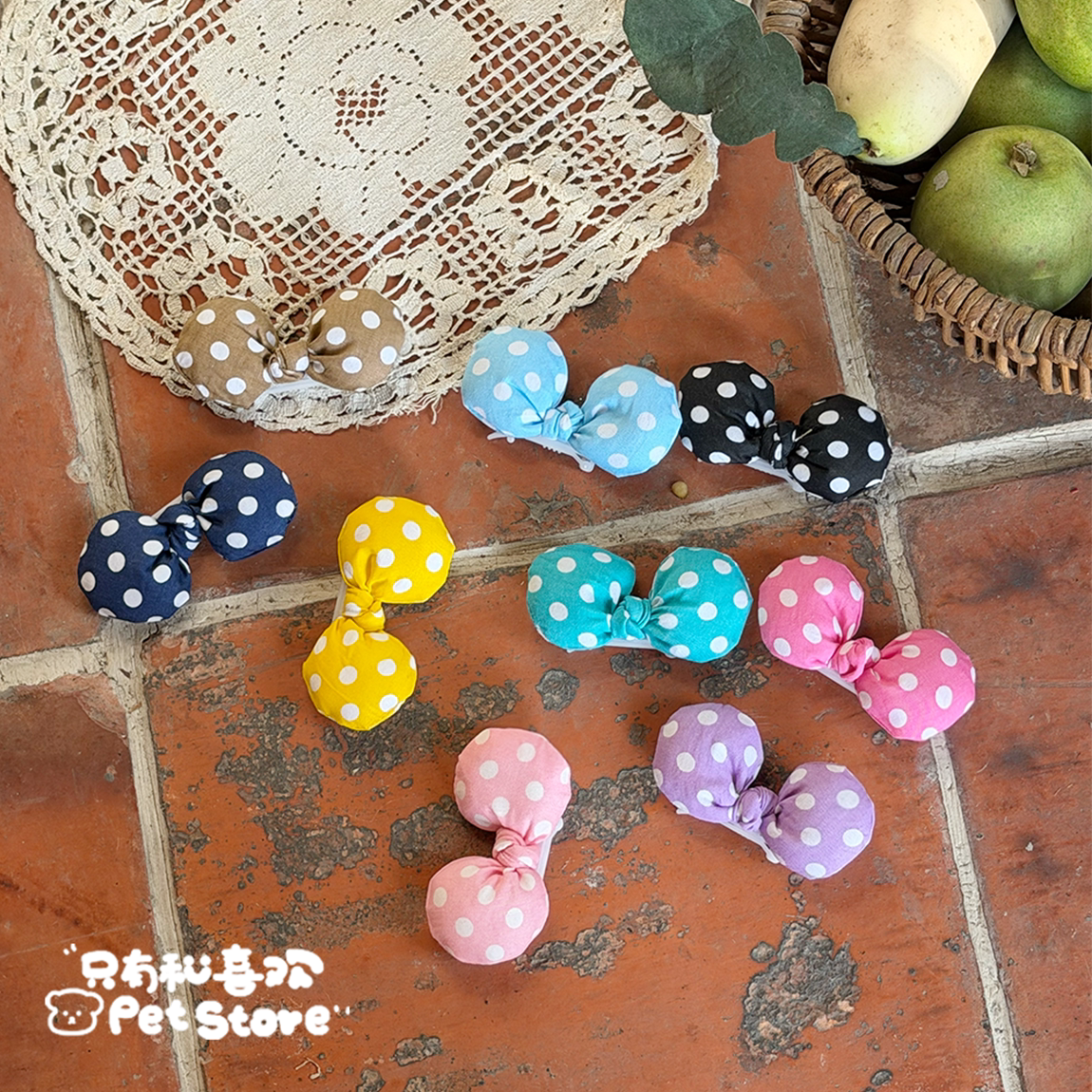 宠物波点布艺立体蝴蝶结顶夹可爱拍照百搭发夹