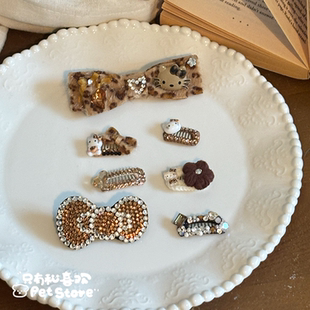豹纹秋冬美拉德宠物狗狗猫咪头饰发夹发卡头饰发饰比熊泰迪