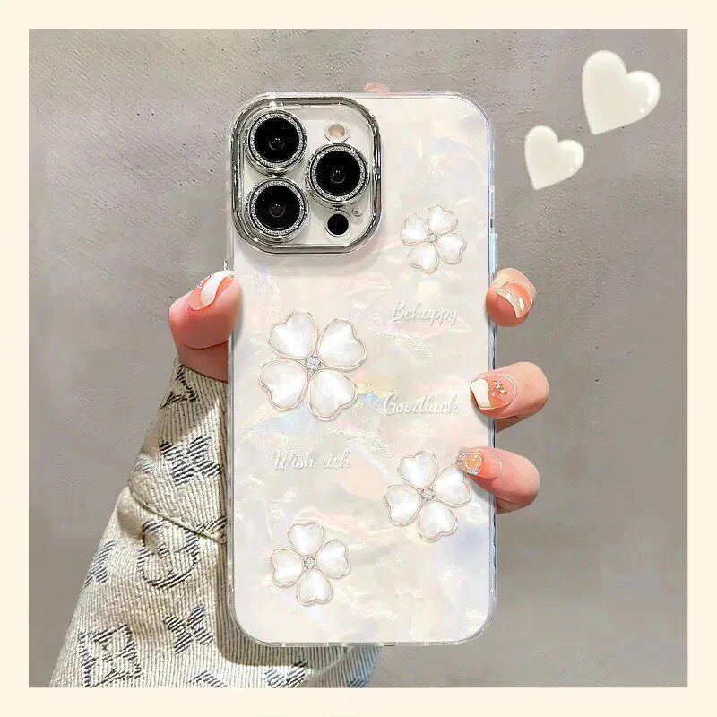 四叶草适用苹果17proMax手机壳iPhone16贝壳纹15Plus新款14高级感13全包12防摔11女款ins风2026小清新air好看