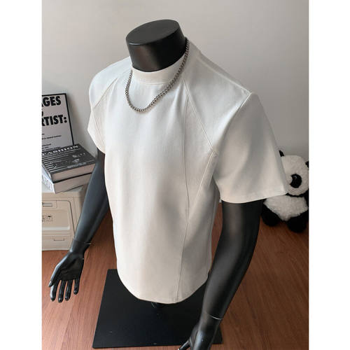 GTLA线上商店GATL猫与小鼠正肩美式短袖复古小领螺纹拼接T恤衫男