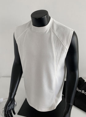 GTLA线上商店GATL韩版穿搭正肩美式短袖小领螺纹拼接背心T恤衫男