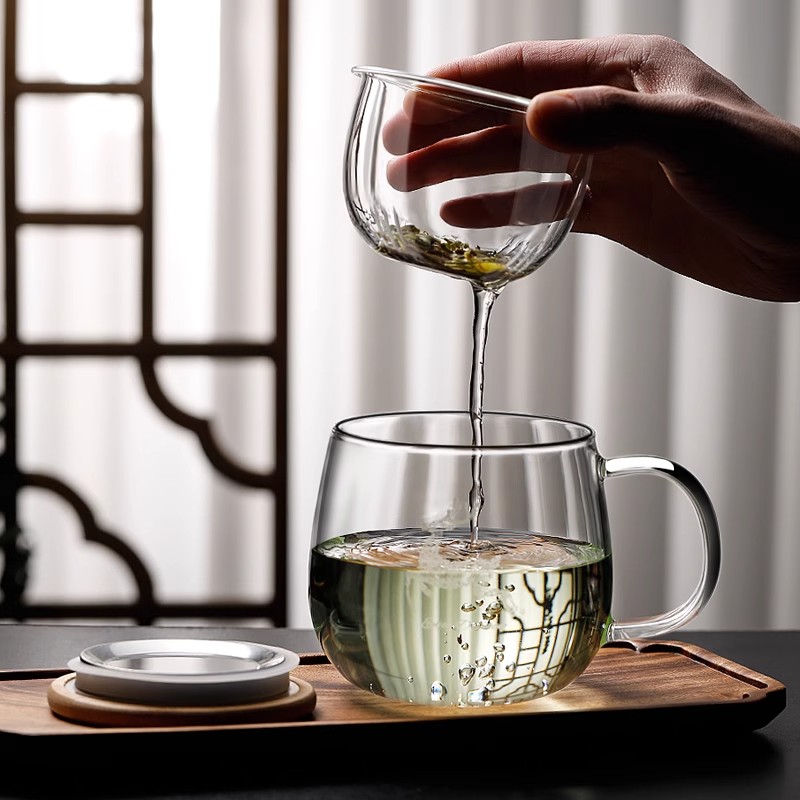 茶水分离杯茶道杯办公室男士泡茶杯加厚玻璃杯水杯个人专用茶杯子