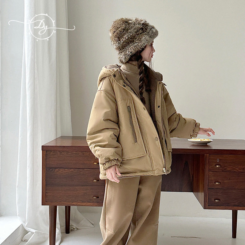 韩国童装双面穿摇粒绒外套2025儿童新款加厚女童冬洋气羽绒棉服潮