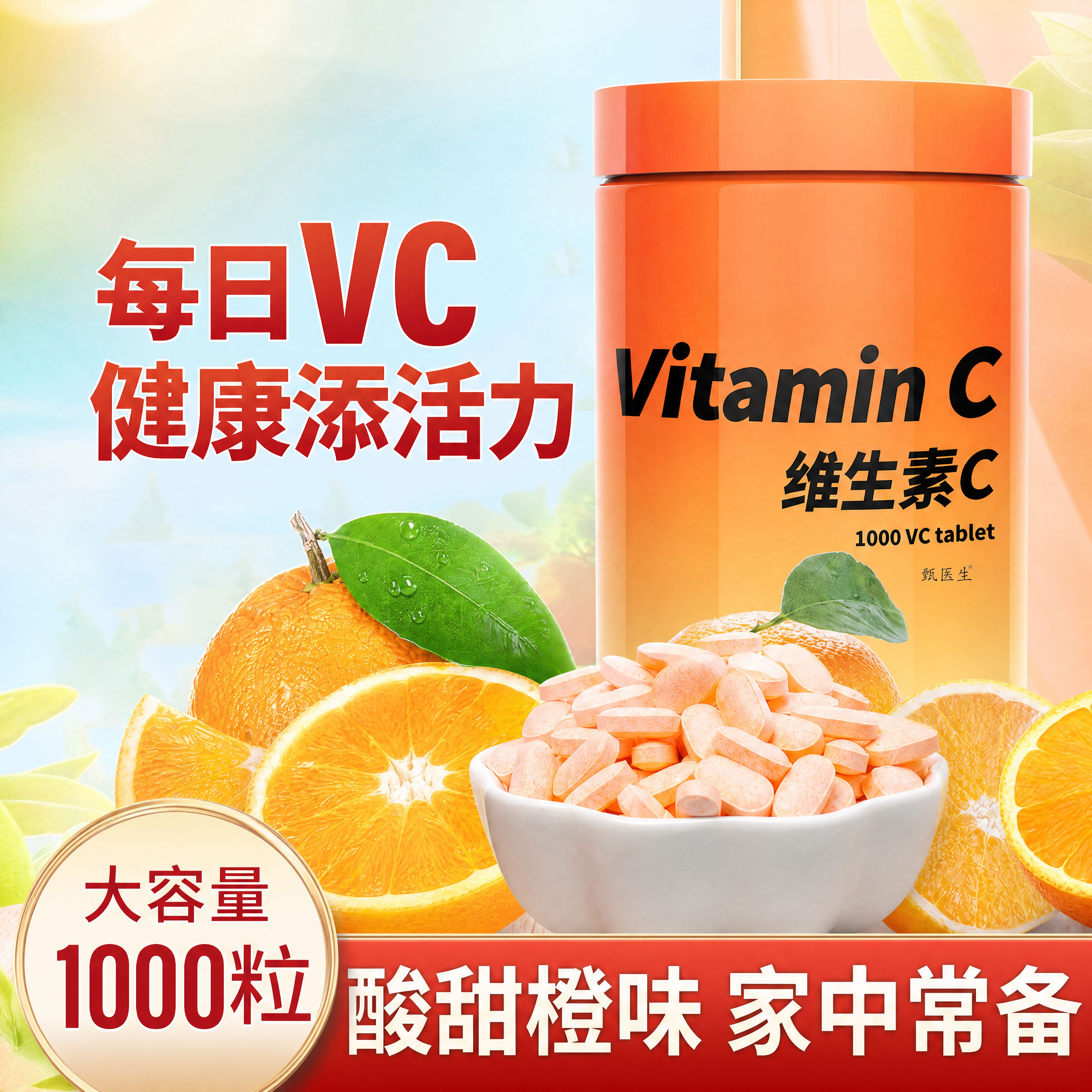 vc片维生素c正品维c果味压片糖果成人儿童官方旗舰店咀嚼片1000粒