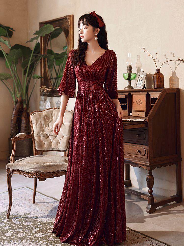 high-grade Sequins Toast clothing bride 2020 new pattern marry Noble atmosphere Claret Back door banquet Evening dressin the Women's clothing/Boutique , Wedding/Cheongsam/Formal dress , Formal dress/Evening  category - from Buy2taobao.com to provide professional Taobao agent buy service