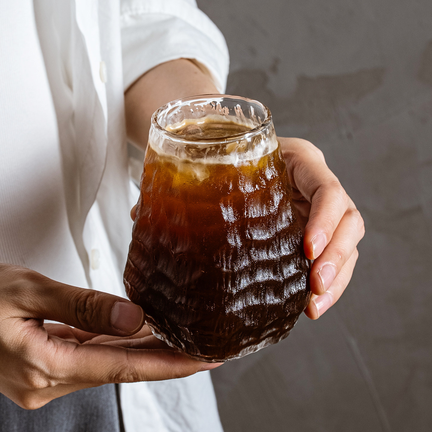 冰美式玻璃咖啡杯高颜值冰川锤纹大容量ins风家用气泡冷饮果茶杯