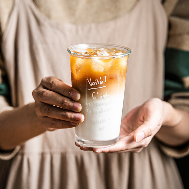 耐热玻璃ins水杯子家用透明耐高温生椰拿铁冰美式dirty咖啡可乐杯