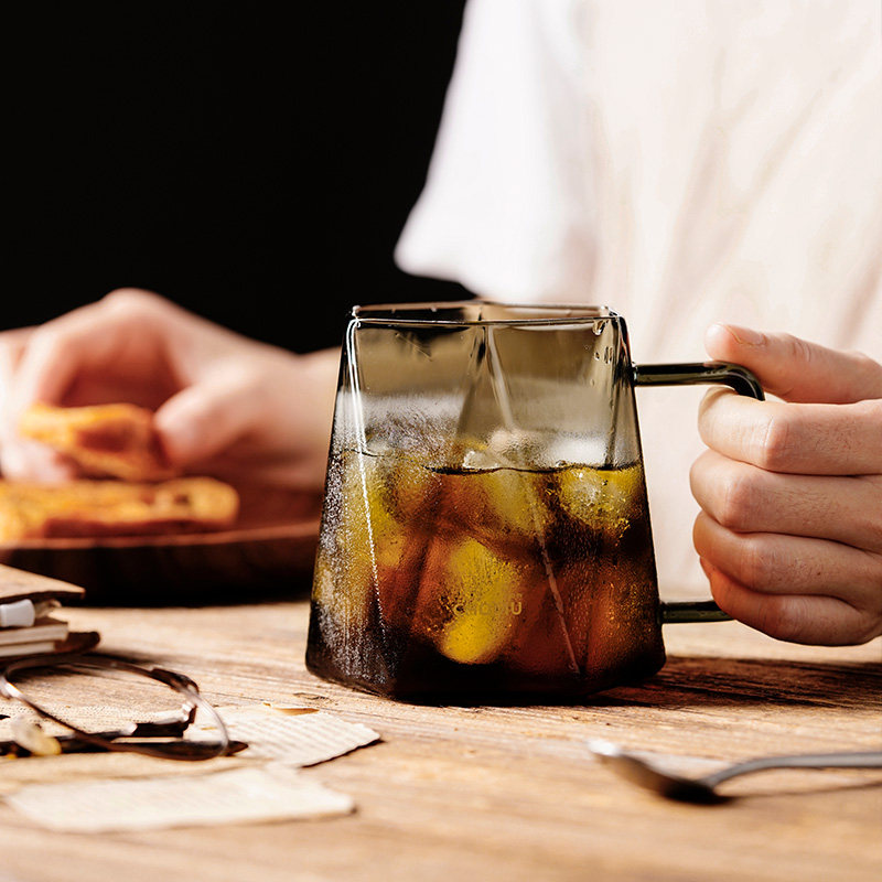 钻石玻璃杯女高级ins美式w咖啡杯带把大容量马克杯办公室喝水杯子