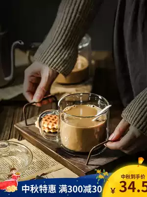 High borosilicate heat-resistant household water cup with handle big glass cup tea cup women with lid spoon coffee cup anti-scalding