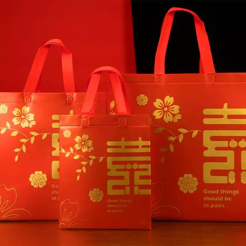 红色喜糖喜烟订婚提亲无纺布