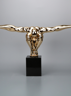 软装酒店古铜金抽象动作人体跳水红色肌肉人物定制雕塑家居摆件