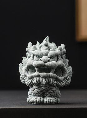 国风石头麒麟石狮子工艺品书房桌面装饰品摆件高级感小众生日礼物