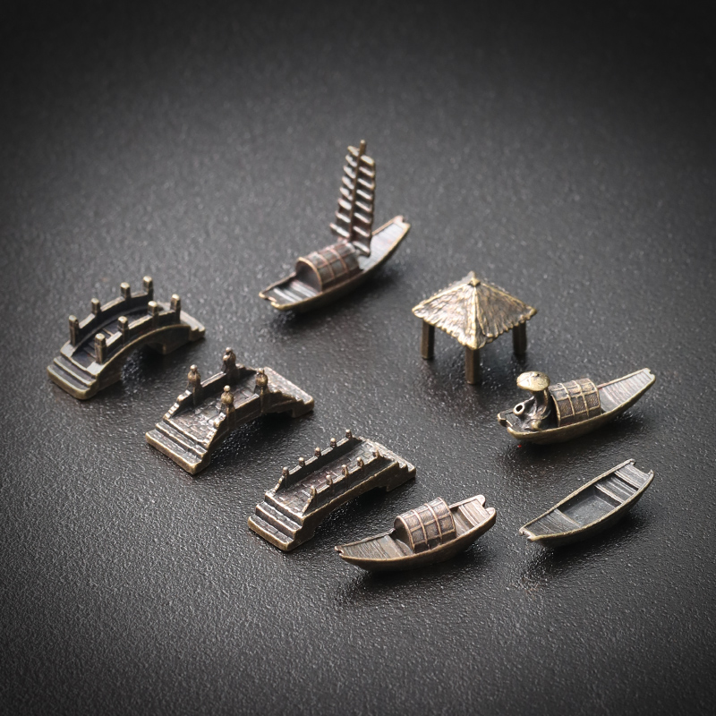 迷你船拱桥亭子景观造景合金摆件