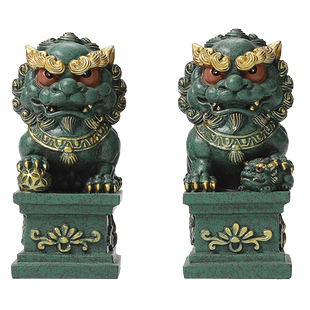 新中式石狮子摆件一对招财镇宅唐狮桌面装饰大门口看门石雕吉祥物