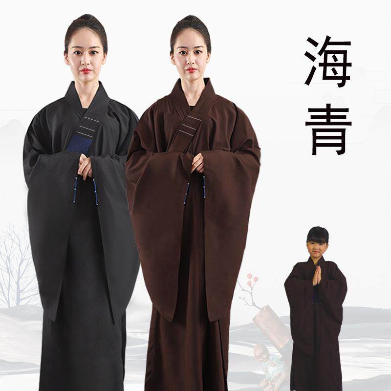 海青居士服女男款春夏季和尚袈裟僧衣僧服法会长衫大褂海清咖啡色