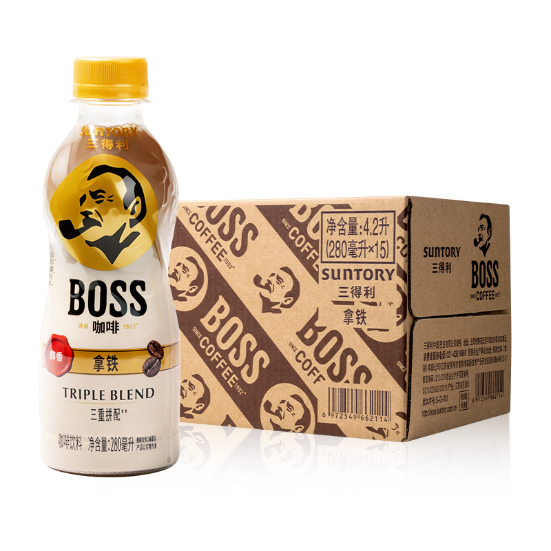 【新品试用】三得利BOSS拿铁即饮咖啡香醇丝滑咖啡饮料280ml*15瓶