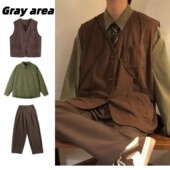 叠穿开衫 春秋季 日系三件套复古棕色灯芯绒马甲男女学院风无袖 背心