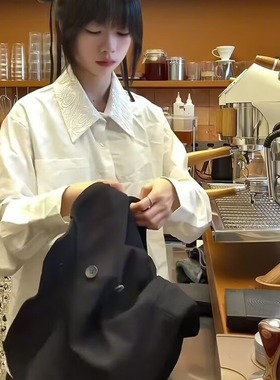 春秋日系简约衣领提花白色衬衫男女高级感小众休闲内搭长袖衬衣