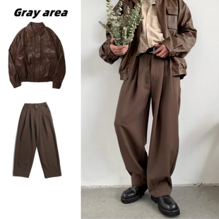 长裤 春秋日系套装 免烫宽松港风休闲松紧腰西装 男女款 复古纯色西裤