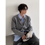 短款 春秋日系复古假两件拼接针织衫 男女宽松休闲百搭长袖 毛衣外套