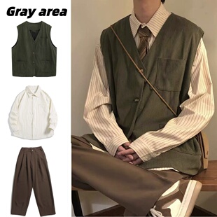 马甲衬衫 男女春秋季 西裤 衬衫 学院风叠穿衬衣 日系复古条纹长袖