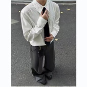 春秋日系简约衣领提花白色衬衫 男女高级感小众休闲内搭长袖 衬衣