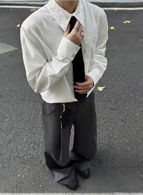 春秋日系简约衣领提花白色衬衫男女高级感小众休闲内搭长袖衬衣