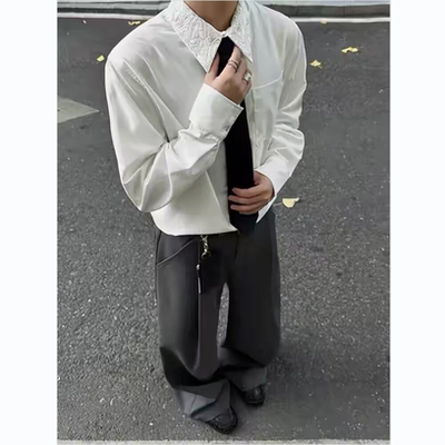 春秋日系简约衣领提花白色衬衫男女高级感小众休闲内搭长袖衬衣