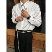 美式 男女春秋cleanfit高级感学院商务衬衣潮 复古白色刺绣花领衬衫