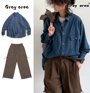 男女港风宽松休闲长袖 牛仔衬衫 衬衣外套 日系复古水洗工装 春秋套装