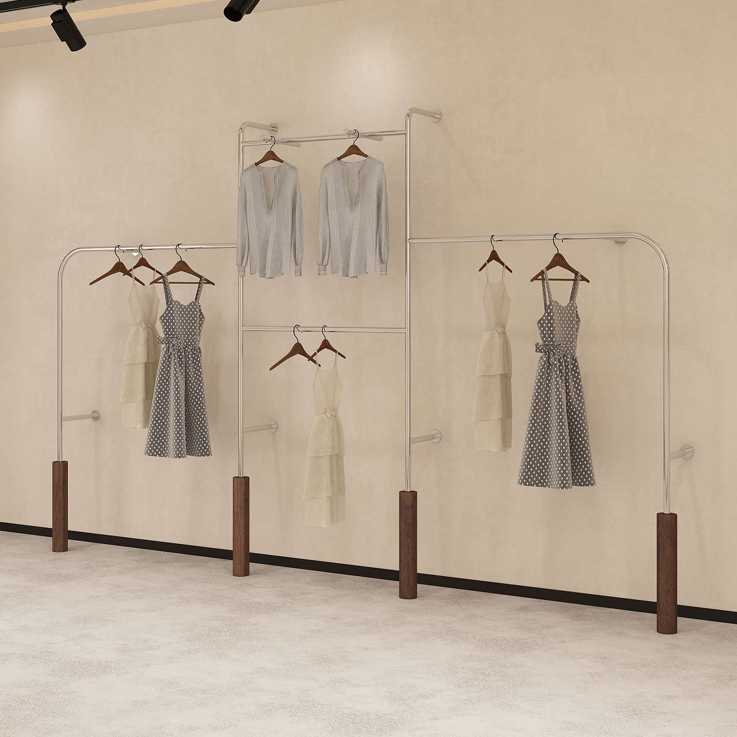 新款服装店展示架胡桃色上墙挂衣架女装店货架双层正挂陈列展示架