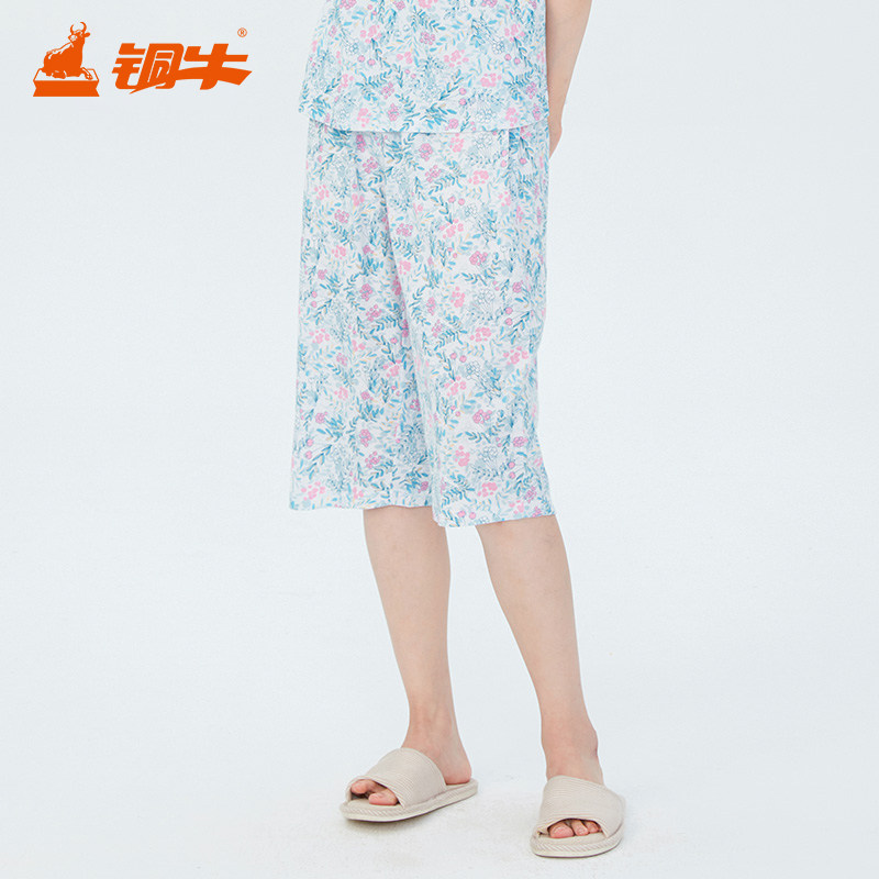 铜牛春夏纯棉汗布印花六分女裤 25春夏新花色女士睡裤家居裤VK142