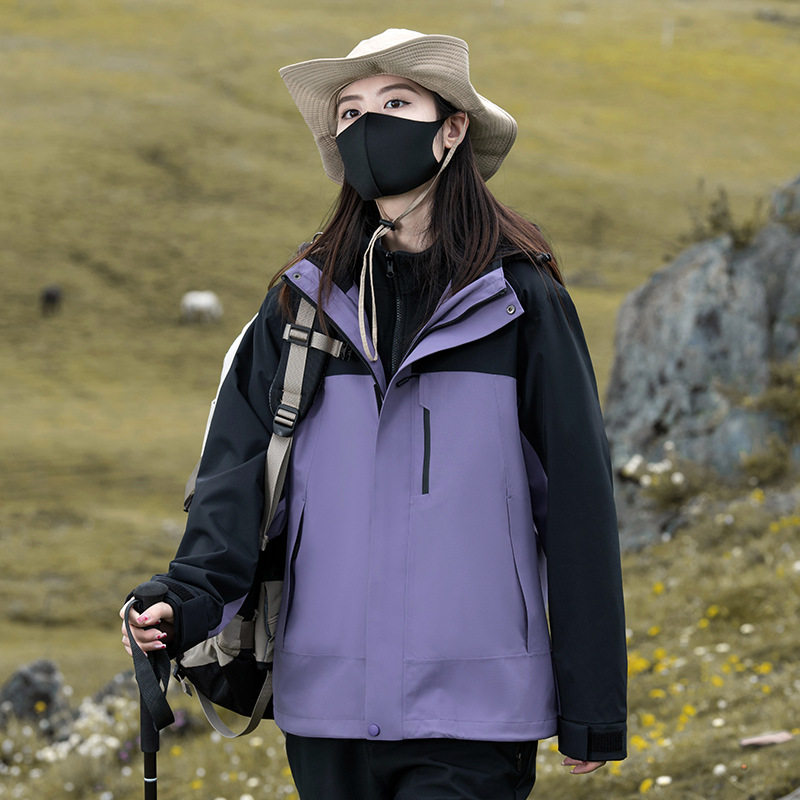 山野家冲锋衣男女款三合一户外防风防水登山服女保暖两件套冲锋衣