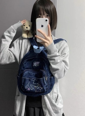 2025新款牛仔书包Kittystar迷你双肩包可爱高中日系复女学生包潮