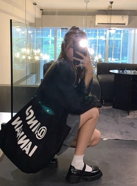 原创字母印花休闲包大容量单肩包秋季女购物袋帆布包托特包潮