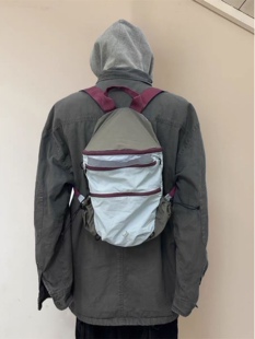 Mirenbu迷人布 拼色远足包 褶皱感材质登山包双肩包