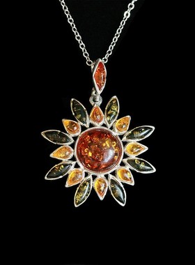 欧洲镶嵌全天然太阳花吊坠送925