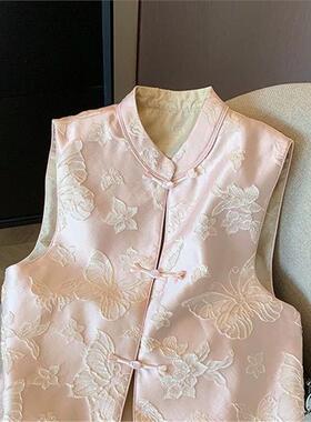 民族风马甲国风马甲盘扣新中式马甲女国风甜美气质安可拉红上衣