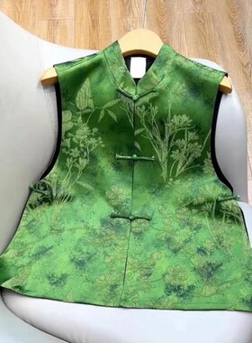 2025新款国风新中式禅意绿色马甲背心女装春季改良唐装盘扣坎肩上