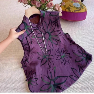 高级气质设计感印花无袖女2025夏季夏款洋气显瘦百搭年轻上衣潮流