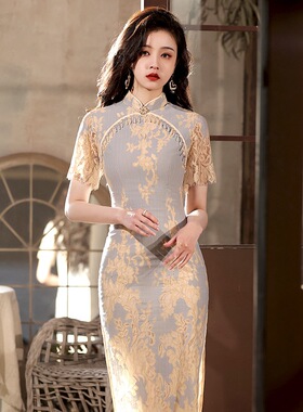 2025年秋季新款淑女旗袍复古民国风长款蕾丝年轻款日常可穿连衣裙