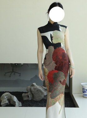 【曼玉2.0】 港工旗袍印花旗袍原创印花旗袍新中式修身显瘦裙子