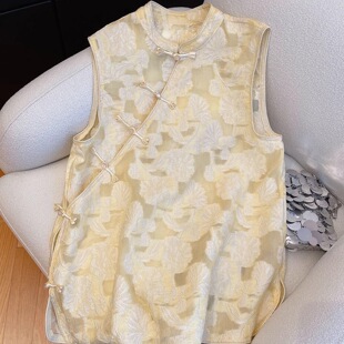 2025夏款高级感气质新中式国风百搭无袖马甲衬衣女夏外搭背心上衣