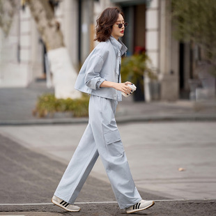 2026春季新款套装女时尚简约外套+背心+宽松阔腿裤三件套裤