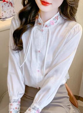 新中式雪纺衬衫早秋冬季2025年新款女装上衣国风刺绣衬衣气质显瘦