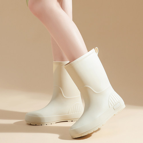 军登女款加绒中筒防水防滑雨靴