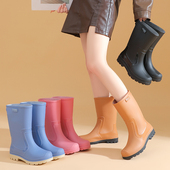 女士时尚 水鞋 厨房硅胶防滑防水鞋 军登雨鞋 耐磨水靴中筒胶鞋 雨靴女